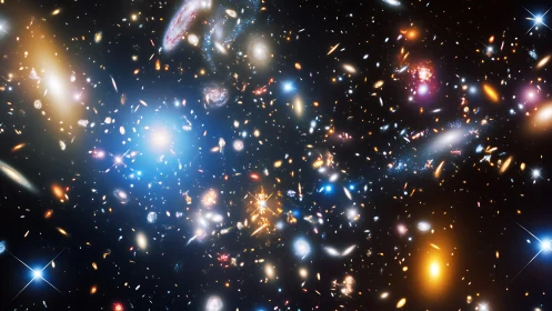 Starglow tapestry of distant galaxies drifting through space.