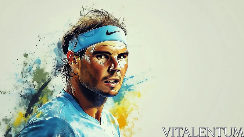 Digital portrait depicts male tennis player in profile view