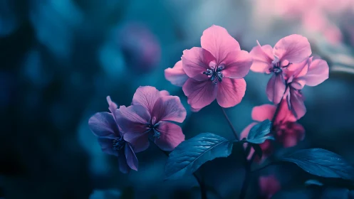 Pink Flowers in Twilight Glow