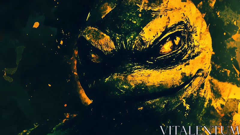 Grungy yellow reptilian vigilante portrait with splatter texture
