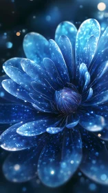 Luminous blue flower blooms like a tiny galaxy at night
