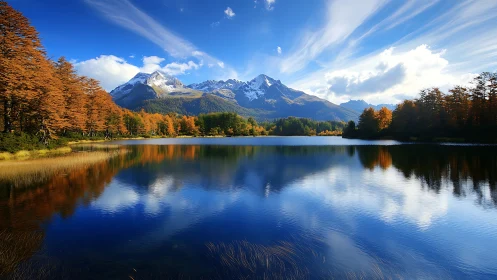 Autumn forests court crystal mountains in a mirror-still lake