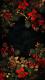 Festive poinsettia garland frames a dark winter background