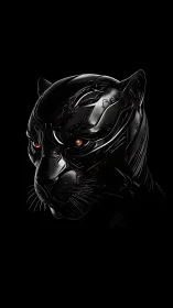 Black Panther Head Sculpture with Glowing Red Eyes.