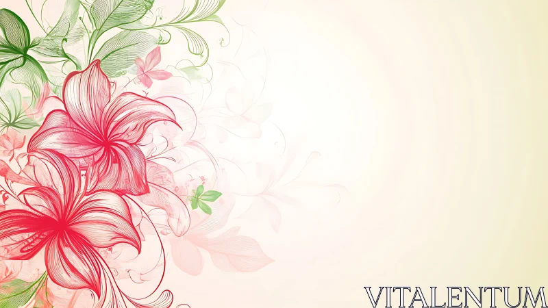 Crimson Petals Dance: Elegant Floral Line Art Design.