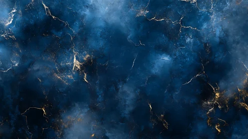 Midnight blue marbled abstraction with gold fracture veining.