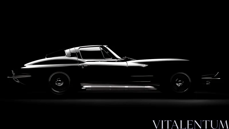 Iconic classic coupe in dramatic low key profile lighting.