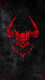 Grunge red demonic skull emblem on distressed dark ground.