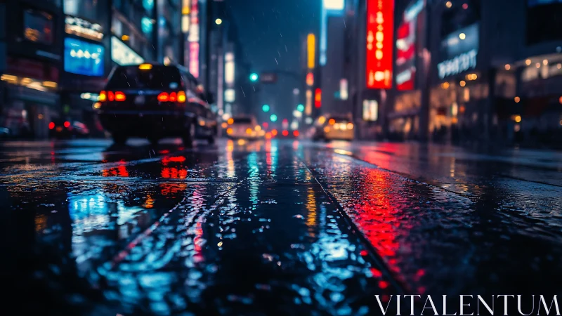 Neon city rain paints glowing reflections across wet streets