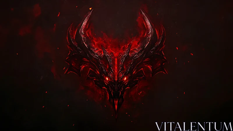 Infernal horned demon emblem blazing in crimson void.