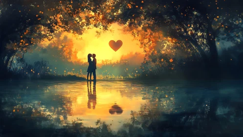 Two Hearts Glowing Together Under Magical Golden Lights