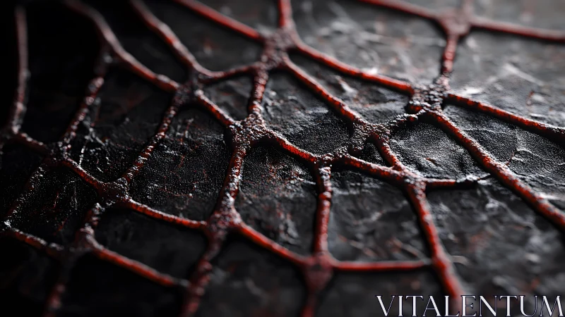 Abstract dark web-like pattern with red organic textures, macro style.