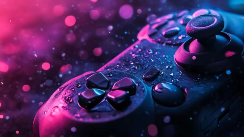 Neon droplets turn a game controller into a cosmic cockpit