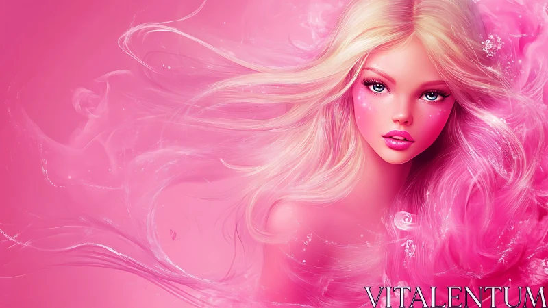 Dreamy pink muse drifting through soft, swirling light.