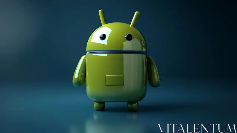 3D gloss-rendered android mascot with studio lighting focus.