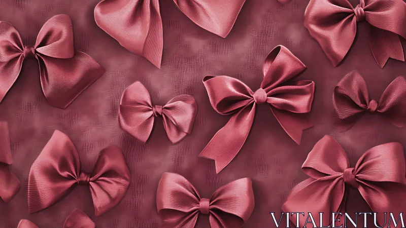 Burgundy silk bows arranged densely on textured background surface