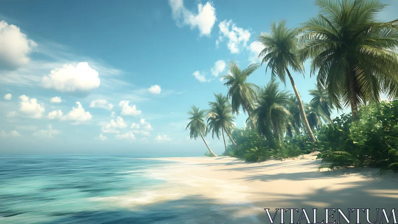 Tropical Beach Escape with Palm-Lined Shoreline.
