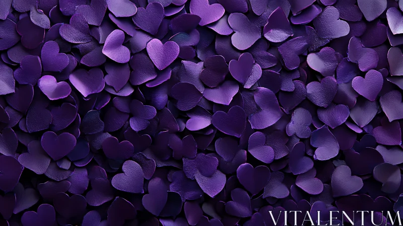 Purple heart petals layered arrangement. Romantic textured background.
