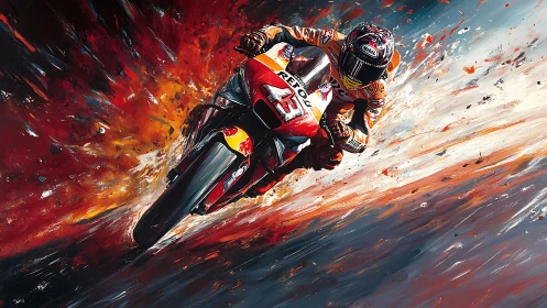 Speed-loving rider leans into a fiery burst of racing color