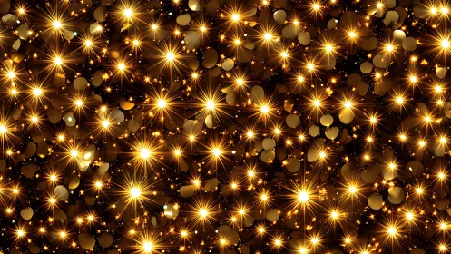 Radiant golden light bursts form dense festive bokeh field