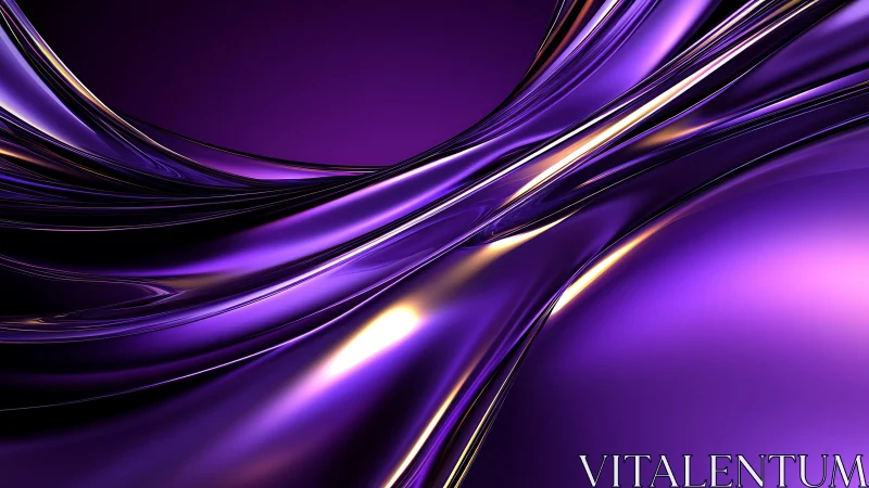 Abstract Shiny Purple Waves Digital Art with Metallic Highlights.