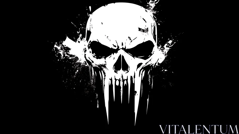 Bold splattered skull design pulses with stark graphic energy