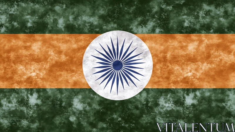 Indian tricolor flag with textured grunge effect and Ashoka emblem.