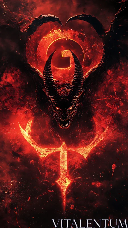 Infernal horned demon emerging from molten sigil vortex