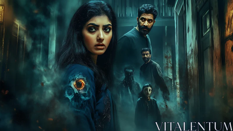 Haunted corridor mystery with two wary souls in the dark.