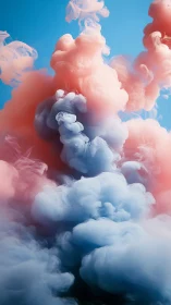Pastel smoke plumes swirl like dream clouds in blue sky.