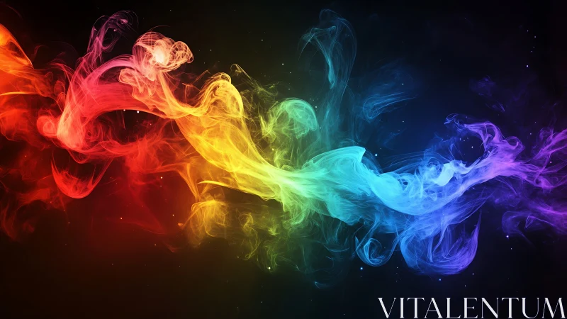 Flowing rainbow smoke drifting through a dreamy dark sky.
