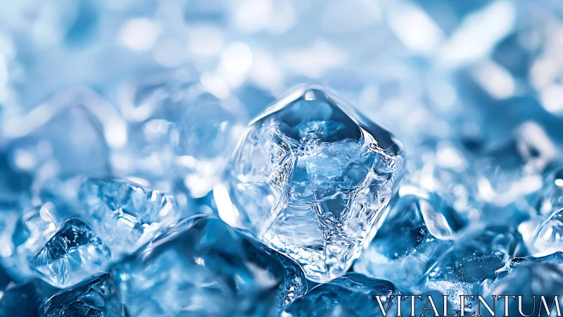 Macro view of translucent ice cubes with cool blue tones.
