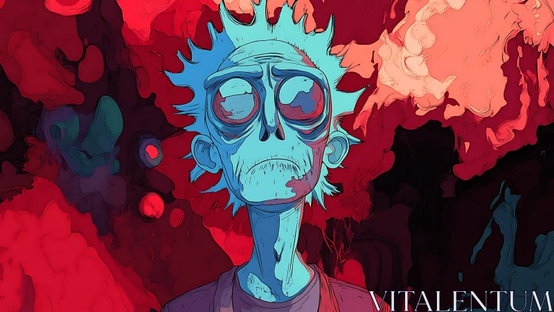 Worn-out dreamer adrift in glowing cosmic chaos.