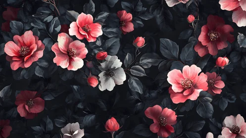 Deep Blooms: Coral Peonies Dancing Through Midnight Garden