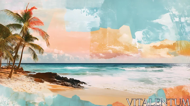 Sunlit palm shore wrapped in dreamy pastel ocean skies.