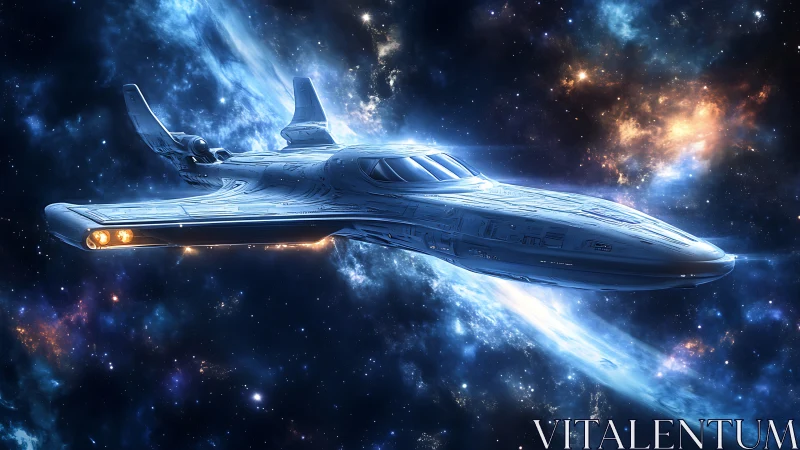Sleek starship cruiser rendered in luminous deep-space digital art