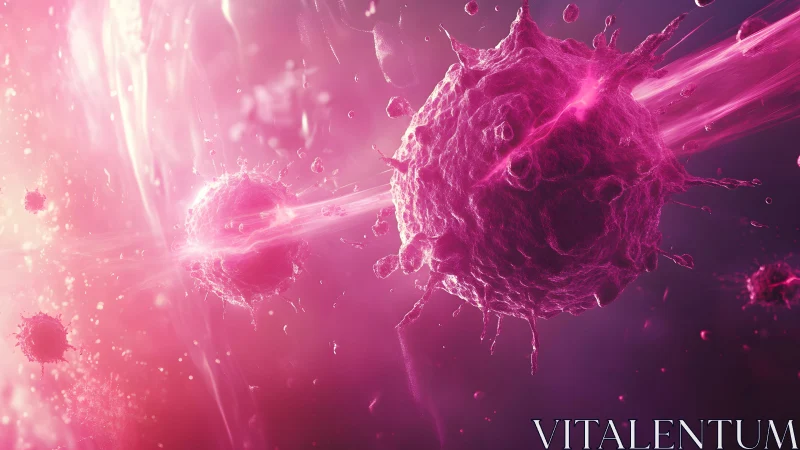 Microscopic View of Virus Particles in Vivid Pink Digital Art.