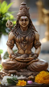 Peaceful Shiva statue surrounded by gentle golden light.