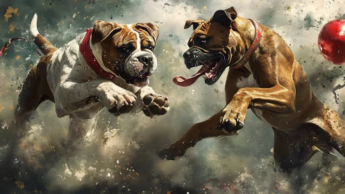 Brave Bulldogs Play Fighting Amid Magical Chaos.