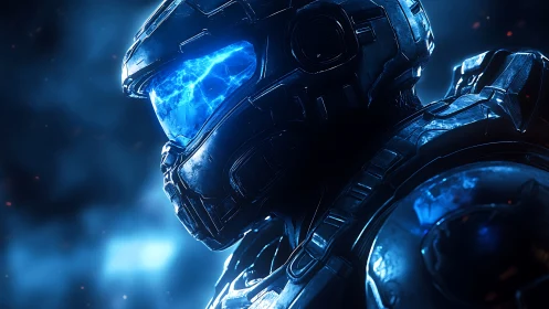 Cinematic 3D sci-fi soldier portrait with energized visor glow.