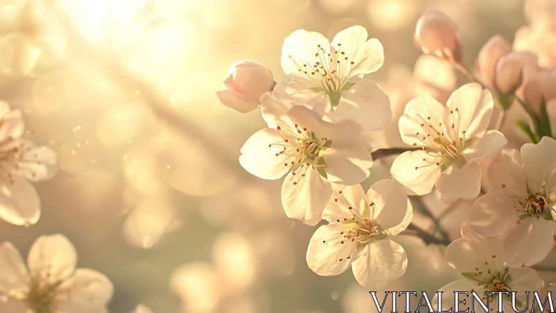 Golden Spring Blossoms Backlit in Warm Sunlight.