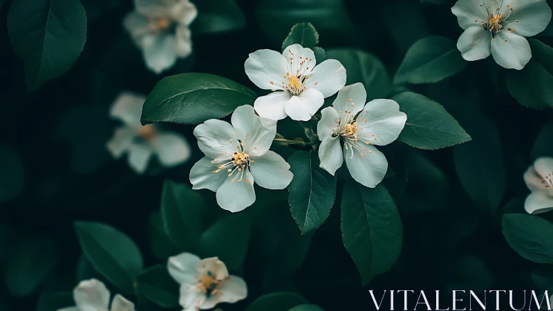 White Blossoms on Green Branches.