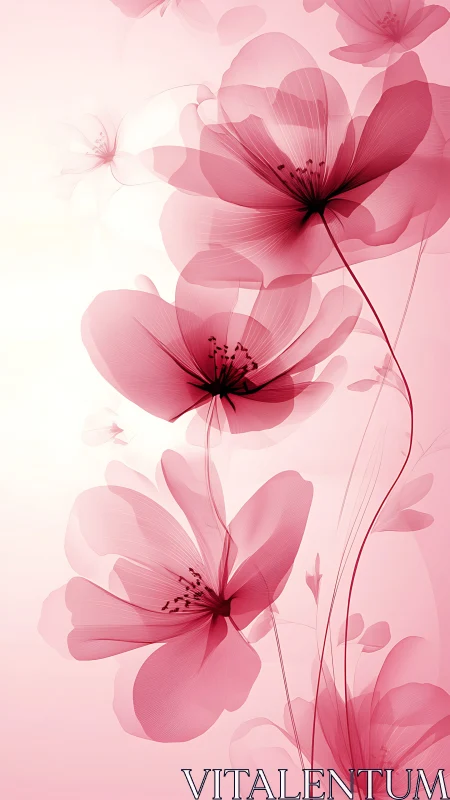 Ethereal Pink Blossoms Dancing in Luminous Gradient Light.