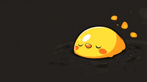 Sunny little slime chick naps softly in inky darkness