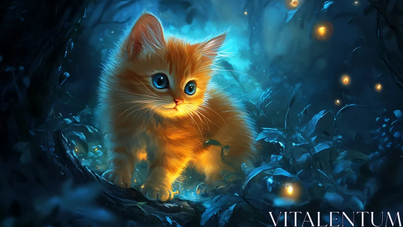 Feline specimen in fantastical luminescent environment.