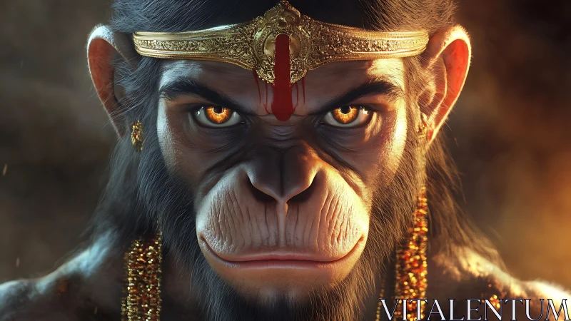 Radiant monkey warrior gazes forward with fiery golden eyes