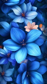 Blue Flowers with Orange Stamens: Dense Botanical Arrangement