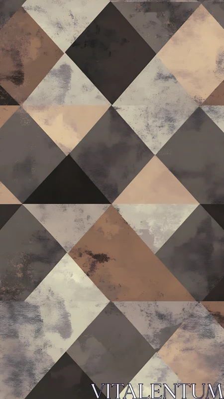 Weathered diamond grid in smoky neutrals and warm ember browns.