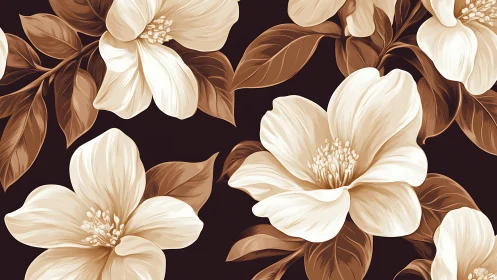 Cream Florals on Deep Ebony: An Elegant Botanical Canvas