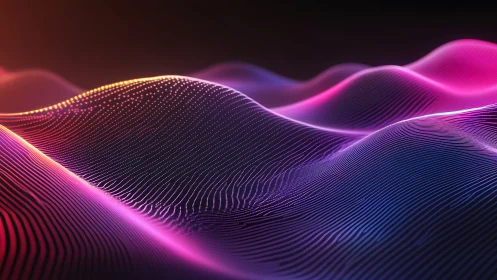 Neon data waves flow across abstract digital landscape